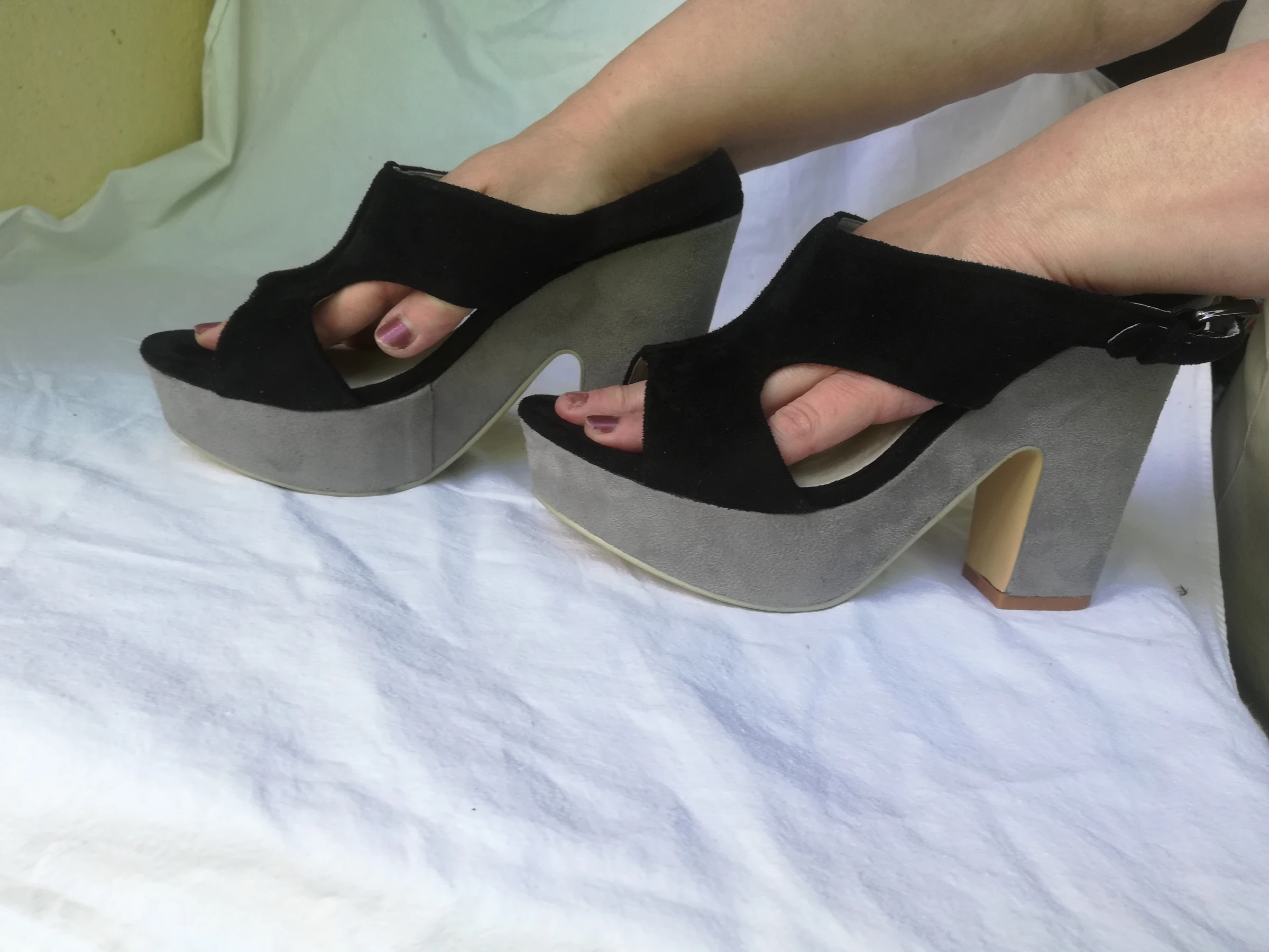 Tweekleurige zwarte/grijze pumps met dikke hoge hak van 12 cm maat 37 - nieuw – photo 15